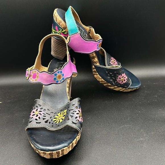 hand painted leather L'Artiste Spring Step Sharyn sandal heels size 8.5 - Picture 1 of 8